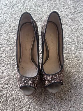Enzo Angiolini Brown and Black Peep-Toe Heels